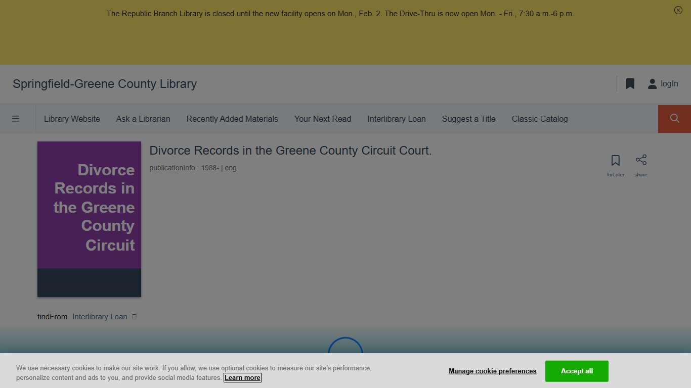 Divorce Records in the Greene County Circuit Court. Springfield-Greene County Library